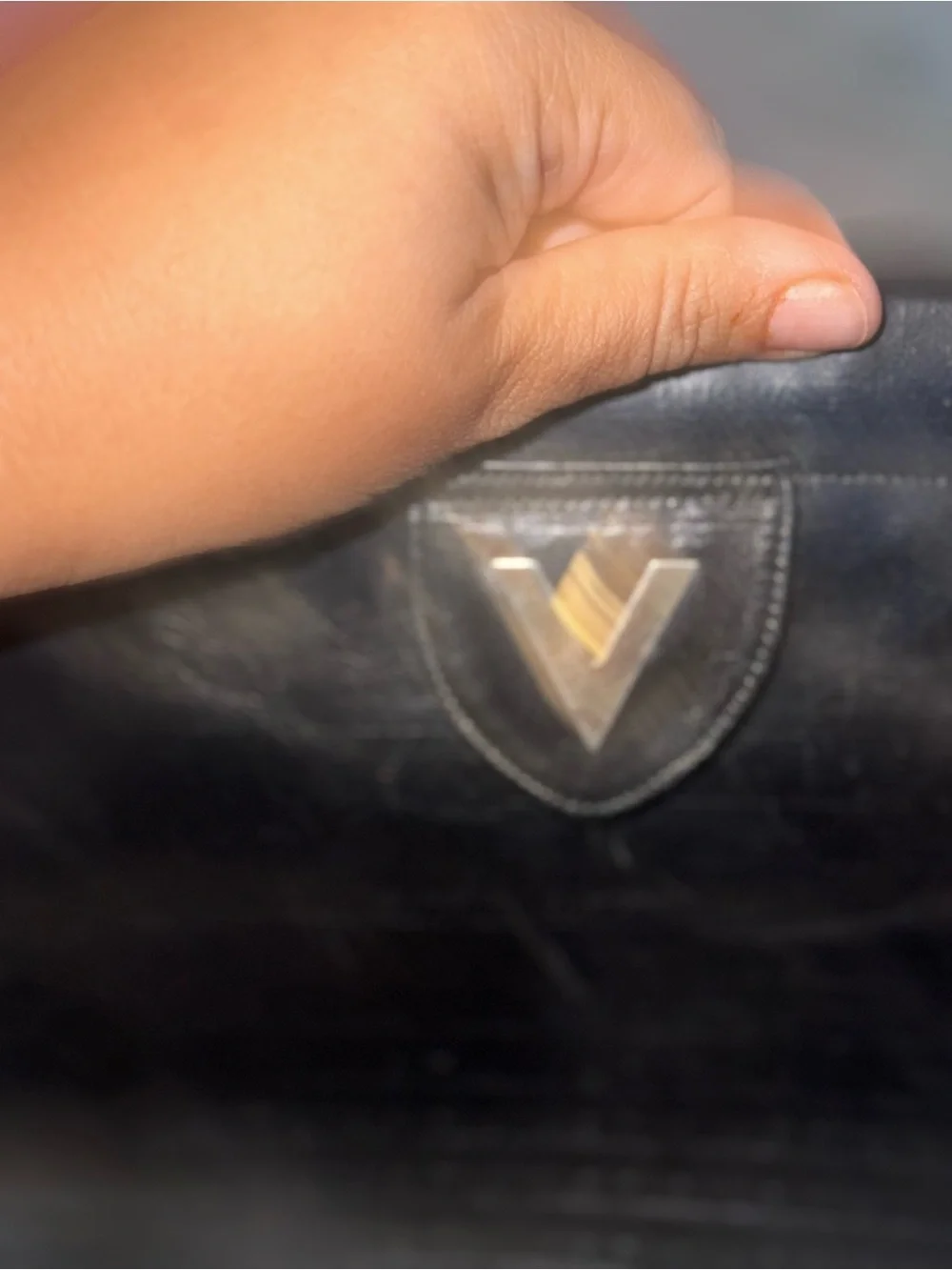 Vintage Mario Valentino Black Embossed Leather V-Logo Clutch